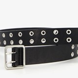 Dames riem zwart met zilverkleurige ringen