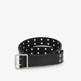 Dames riem zwart met zilverkleurige ringen