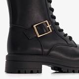 Meisjes veterboots met gespen zwart