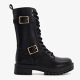 Meisjes veterboots met gespen zwart