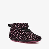 Groot leren babyschoenen zwart met roze hartjes