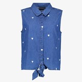 Dames denim spijkerblouse met hartjes