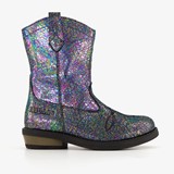 Leren meisjes western boots zwart metallic