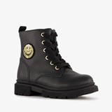 TwoDay leren meisjes veterboots zwart met smiley