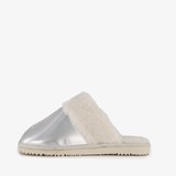 Dames sloffen met imitatiebont zilver