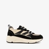 Leren dames dad sneakers zwart beige