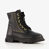 Groot leren meisjes veterboots met studs zwart