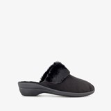 Dames pantoffels met imitatiebont zwart