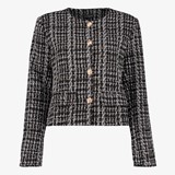 Structuurgeweven dames jas zwart wit