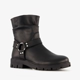 Groot leren meisjes biker boots zwart