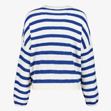 Gebreide dames trui met strepen blauw wit