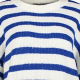 Gebreide dames trui met strepen blauw wit