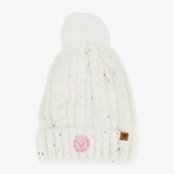 Gebreide meisjes muts met pompon wit