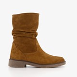 Suede dames enkellaarzen cognac