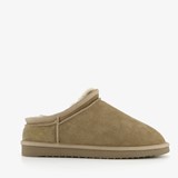 Gevoerde suede heren pantoffels taupe