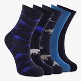 5 paar kindersokken met dino's blauw