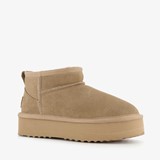 Hush Puppies suede dames enkellaarsjes beige