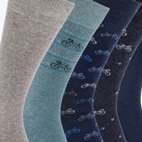 5 paar lange herensokken met fietsen blauw grijs