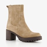 Harper suede dames enkellaarsjes met hak beige