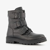 Groot leren meisjes biker boots zwart