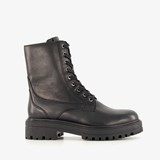 Leren dames veterboots zwart