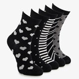 5 paar damessoken met print zwart wit