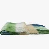 Geblokte dames sjaal met franjes groen blauw