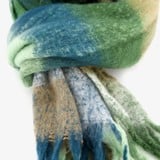 Geblokte dames sjaal met franjes groen blauw