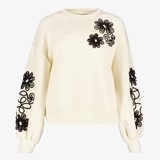 Dames sweater beige met geborduurde bloemen