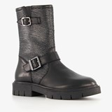 Groot leren meisjes biker boots zwart