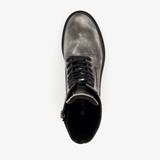 Leren dames veterboots metallic zilver