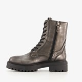 Leren dames veterboots metallic zilver