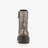 Leren dames veterboots metallic zilver
