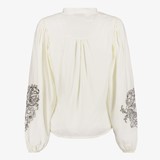 Dames blouse met geborduurde mouwen wit