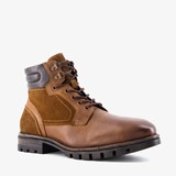 Leren heren veterboots cognac met suede