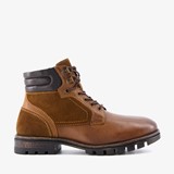 Leren heren veterboots cognac met suede