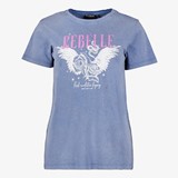 Dames acid T-shirt met opdruk blauw