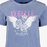 Dames acid T-shirt met opdruk blauw