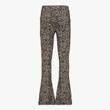 Flared meisjes broek met panterprint beige