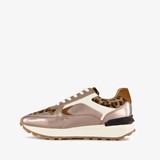 Leren dames sneakers met panterprint goud