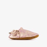 Leren babyschoenen met bloemenprint roze