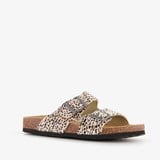 Dames bio slippers met panterprint beige zwart
