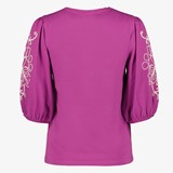 Dames top met geborduude mouwen paars