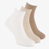 3 paar korte dames sokken beige wit