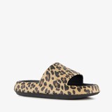 Dames badslippers met panterprint bruin