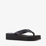 Dames teenslippers met sleehak zwart
