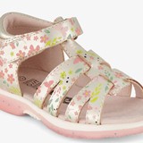 Leren meisjes sandalen met bloemen goud