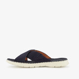 Leren heren slippers cognac blauw