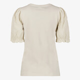 Dames T-shirt met geborduurde mouwen beige