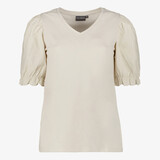 Dames T-shirt met geborduurde mouwen beige